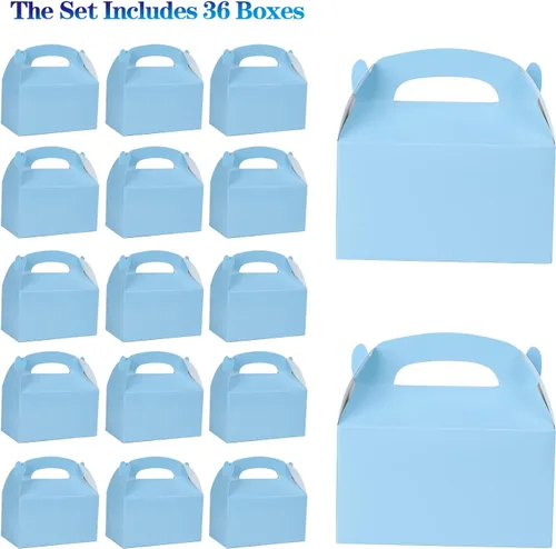 Vista 3 de DjinnGlory Paquete de 36 Cajas Pequeñas Azules de Obsequios para Fiestas, Cajas Gable, Cajas de Regalo de Papel para Baby Shower, Cumpleaños, Fiesta