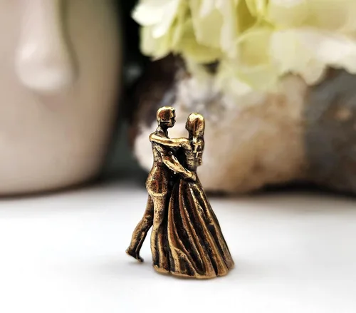 Vista 6 de Escultura en miniatura de pareja bailarina, hecha a mano, de latón, coleccionable, elegante, de pie