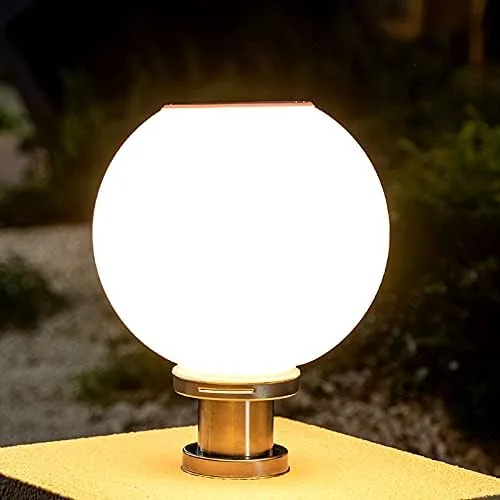 Vista 3 de Poste de luz LED para exteriores, iluminación LED plateada tradicional, globo acrílico simple, luz solar para patio, jardín, poste de poste