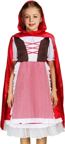 Vista 2 de ZIFUNMUR Little Red Riding Hood Costume Dress Cape Cloak Outfit Girls Kids Halloween Cosplay Party Fancy Dress Up Props
