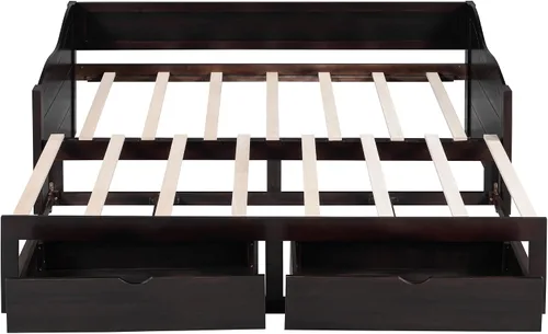 Vista 8 de JIVOIT Sofá cama extensible con cama nido y dos cajones de almacenamiento, marco de sofá cama de madera con soportes de listones de madera, diseño