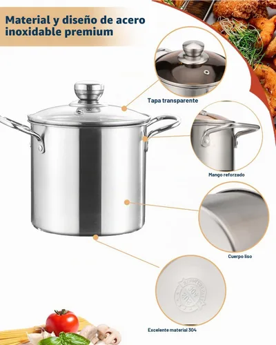 Vista 5 de Freidora de acero inoxidable de 3.2 cuartos de galón con cesta y tapa, sartén profunda multifuncional con colador para cocinar en casa