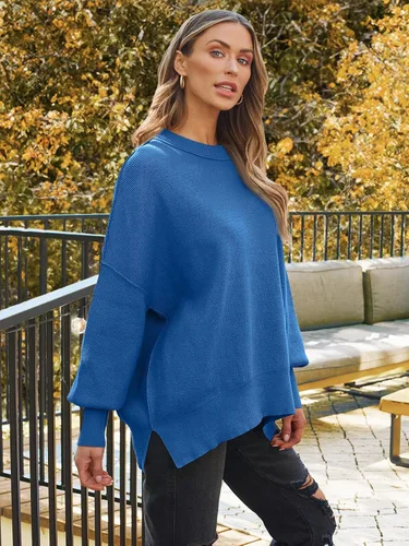 Vista 201 de Lillusory - Suéter extragrande con mangas de murciélago y cuello redondo para mujer, prenda moderna de otoño de tejido de punto sin botones