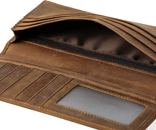 Vista 4 de GPPZM - Bolso de mano de cuero de vaca organizador de bolso de mano para hombre cartera multifuncional con cremallera alrededor del bolso largo