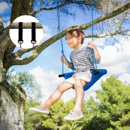 Vista 6 de Columpio tejido a mano para niños, columpio para niños con cuerdas ajustables, juego de columpio seguro para niños, para interiores, exteriores