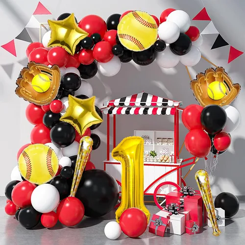 Vista 5 de 9 globos de sóftbol, globos de sóftbol de cumpleaños con número de mylar de aluminio para sóftbol, suministros de fiesta de cumpleaños, decoraciones