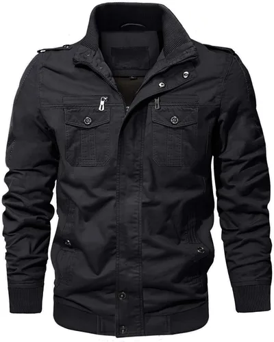Vista 3 de Crysully - Chaqueta cortavientos para hombre estilo informal y cuello militar para primavera-otoño