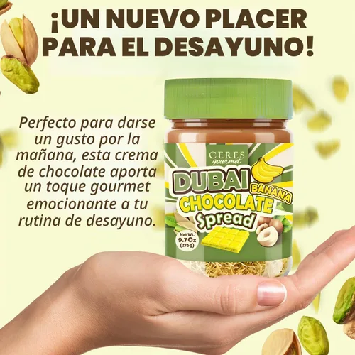 Vista 6 de Chocolate Untable de Dubai con Plátano Liofilizado – Untable Premium de Pistacho con Phyllo Tostado – Chocolate Gourmet para el Desayuno – Frasco