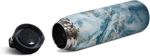 Vista 3 de Flashideas Botella de agua aislada con rayas de mármol, de acero inoxidable, multifuncional, sin BPA, mantiene las 24 horas frías 12 horas, regalos