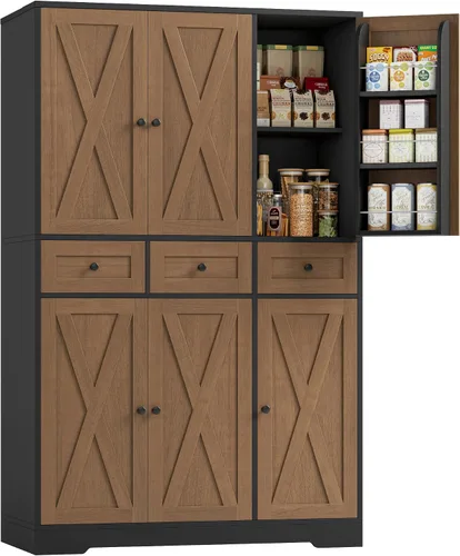 Vista 12 de HOSTACK Moderno armario de almacenamiento de despensa de cocina de granja, armario de despensa de cocina de 67 pulgadas de alto con puertas