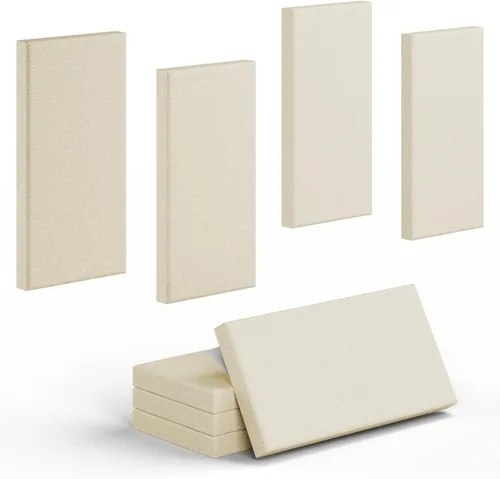 Vista 8 de Paquete de 4 paneles acústicos de núcleo de alta densidad con cubierta de tela, 24 x 12 x 2 pulgadas, paneles de pared autoadhesivos insonorizados