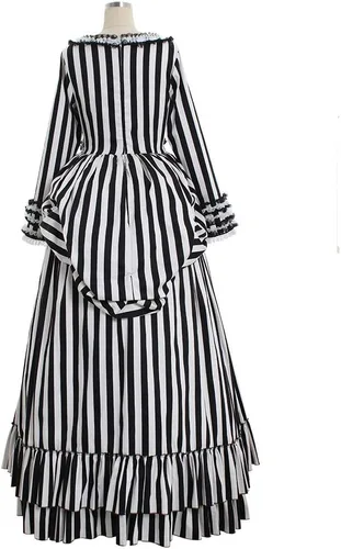Vista 4 de Sleepy Cosplay Hueco Katrina Van Borla Disfraz Vestido de Rayas Blanco y Negro