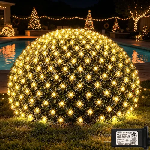Vista 12 de OYCBUZO 300 luces LED de red de Navidad, 14.8 pies x 5 pies, luces de malla para exteriores, 8 modos, cable verde, tira de luces conectables