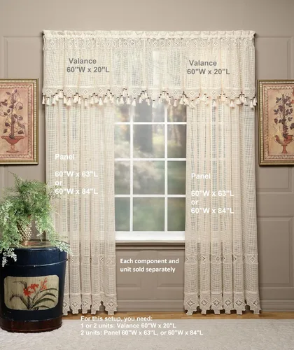 Vista 5 de Today's Curtain Gettysburg - Cenefa tejida de ganchillo de 20 pulgadas con borlas con cuentas, color crudo
