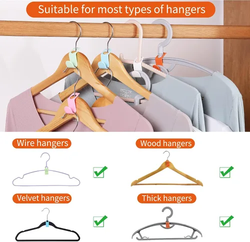 Vista 9 de SLMT 50 ganchos de conector para colgar que ahorran espacio, extensor organizador de armario para plástico, terciopelo, madera, alambre y perchas