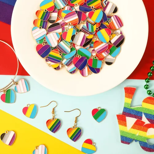 Vista 4 de SANNIX 90 Piezas Dijes de Corazón del Orgullo Corazón Arcoíris Dijes de Aleación Esmaltados a Rayas Colgante para Hacer Joyas Dijes Pendientes 10