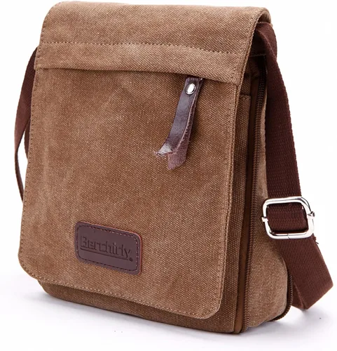 Vista 2 de Berchirly Pequeño bolso bandolera de cuero vintage de lona