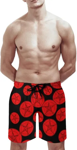 Vista 3 de Satanic Baphomet - Pantalones cortos de playa con símbolo de cabra con forro de malla, de secado rápido, cintura elástica con cordón