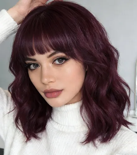 Vista 18 de Peluca negra con flequillo para mujeres negras, cabello rizado y ondulado de 14 pulgadas Negro