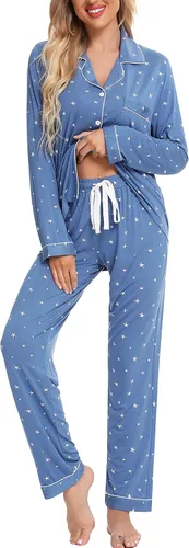 Vista 25 de Leikar Button Up Pajamas For Women Long Sleeve Viscose Soft Pjs Lounge bean paste