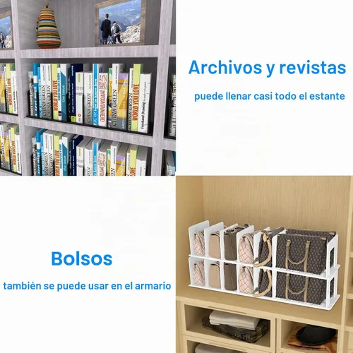 Vista 4 de Clasificador de Archivos Vertical Ajustable de Plástico Resistente Expandible Soporte de Archivos Vertical, Organizador de Carpetas de Escritorio