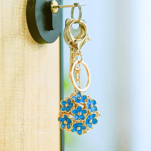 Vista 5 de 2 llaveros con forma de bola de cristal de flor y lindo corazón, rosa azul para mujer, Azul