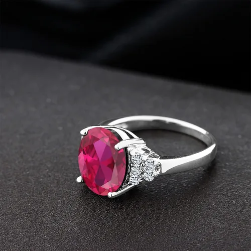 Vista 5 de Gem Stone King Anillo de compromiso de plata de ley 925 con rubí rojo y topacio blanco creado para mujer