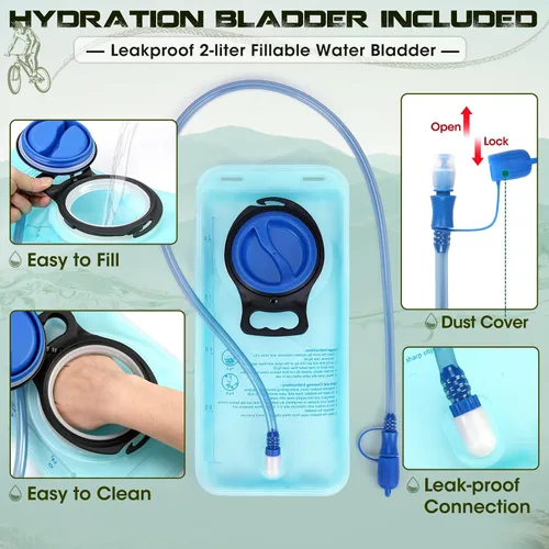 Vista 3 de Mochila de hidratación con bolsa de agua, mochila ligera de senderismo de 18 litros para mujeres y hombres, pequeña bolsa de agua de hidratación