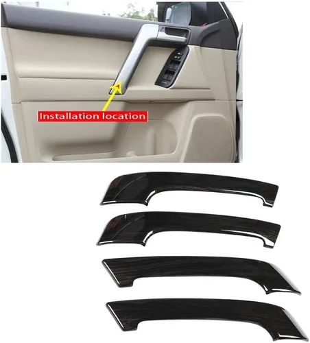 Vista 3 de 4pcs negro grano de madera interior manija puerta cubierta ajuste para Prado 2010-2018
