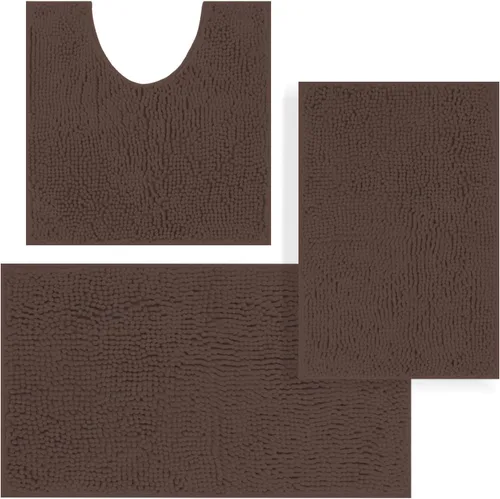 Vista 34 de Juego de alfombras de baño de 3 piezas, tapetes de baño para baño antideslizantes, alfombras de baño de felpilla gruesa, suaves y absorbentes, juego
