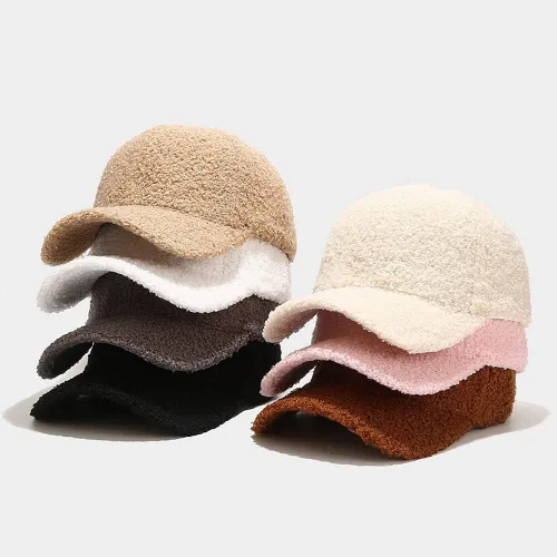 Vista 4 de Gorra de béisbol de invierno para mujer, de lana de cordero sintética, cálida, para viajes al aire libre