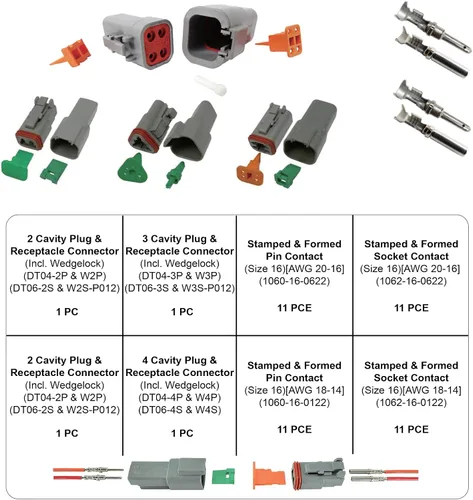 Vista 3 de Jackco Kit de conectores originales Deutsch DT de 52 piezas – 2, 3, 4 pines sellados gris macho y hembra conectores conectores AWG 20-14
