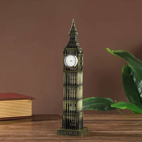 Vista 6 de Estatua retro del Big Ben modelo de construcción, regalo creativo, escultura de recuerdo de Londres, del Big Ben para la decoración del hogar