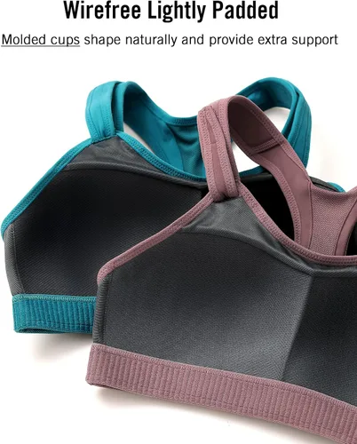 Vista 5 de SYROKAN Sujetador deportivo para mujer, parte delantera ajustable, soporte de alto impacto, acolchado, espalda cruzada, talla grande, brasier