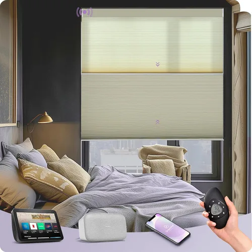 Vista 9 de Graywind Persianas celulares motorizadas con control remoto, persianas inteligentes de panal compatibles con Alexa y Google Home, oscurecimiento