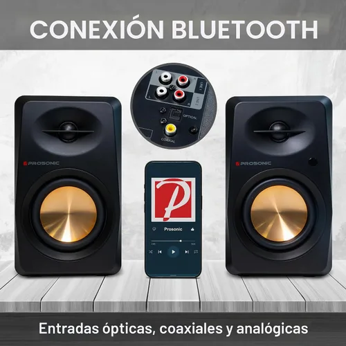 Vista 4 de Prosonic BT30 (versión 2023) Altavoces Bluetooth activos, monitor de estudio, cine en casa, tocadiscos con entrada óptica, entrada coaxial, 2 Negro