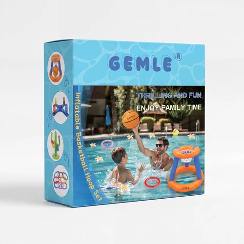 Vista 7 de Juego de juguetes de piscina, aro de baloncesto inflable para piscina, juego de lanzamiento de anillos cruzados y cactus inflables para niños
