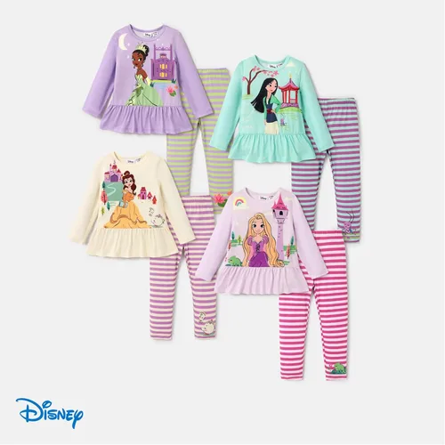 Vista 8 de Disney Frozen Princess Anna Elsa - Conjunto de camiseta de manga larga con volantes y pantalones de vestir para niñas pequeñas