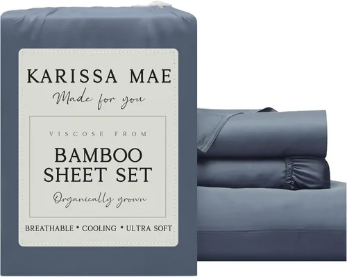 Vista 65 de KARISSA MAE Juego de sábanas de viscosa de bambú de lujo, 100% certificado FSC, refrescante, lujosamente suave, bolsillos profundos de 18 pulgadas