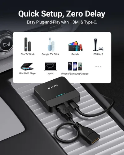 Vista 3 de ZUCWO Adaptador inalámbrico CarPlay y Car TV Mate compatible con convertidor HDMI para TV Stick/máquina de juegos, CarPlay HDMI multimedia 2 en 1