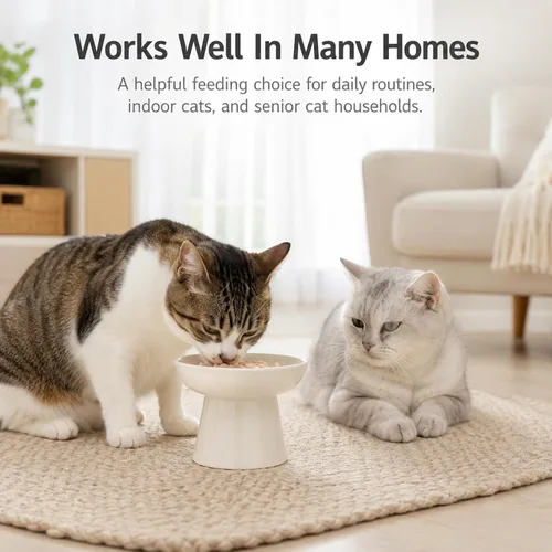 Vista 5 de Cuenco elevado de cerámica para alimentación lenta para gatos, plato ancho poco profundo de 6 pulgadas, cuenco de comida para gatos antivómitos