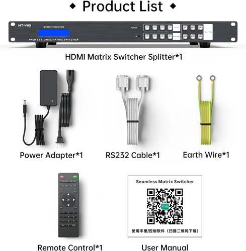 Vista 7 de MT-VIKI 4K @60Hz HDMI Matrix Switcher Splitter 4X4 w/Web GUI+Audio, HDMI 2.0, HDCP 2.2, 4:4:4, 18 Gbps, EDID, APP, RS232, LAN, conmutador de montaje