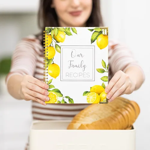 Vista 6 de Libros de recetas para escribir en tus propias recetas, paquete de 2 (limón y floral), diarios de recetas familiares para crear tus propios libros