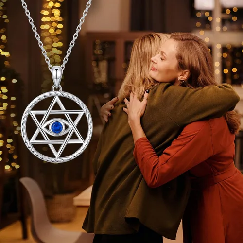 Vista 5 de QIUQIULU Collar de estrella de David para hombres y mujeres, plata de ley 925, collar de mal de ojo, joyería judía de Israel, Metal, Circonia cúbica
