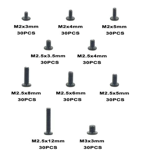 Vista 2 de Kit surtido de tornillos Phillips de cabeza plana M2 M2.5 M3 para laptop, acabado negro Dacromet (300)