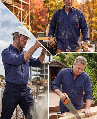 Vista 6 de KONRECO Camisas FR para hombre, 6.5 onzas, ligeras, uniformes de trabajo, resistentes al fuego, para soldar, repelente al agua y a las manchas