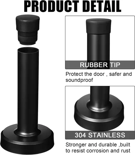 Vista 3 de Funrous Tope de puerta de acero inoxidable 304 resistente de 3.7 pulgadas con puntas de goma, protector de pared montado en la pared para Negro