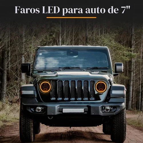 Vista 4 de Faros redondos LED de 7 pulgadas con halo DRL blanco, señal de giro ámbar, compatibles con JK JKU TJ Ámbar blanco