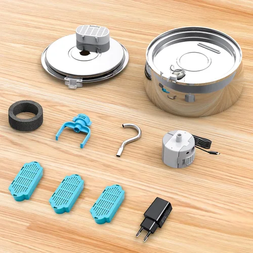 Vista 9 de Fuente de agua para gatos de acero inoxidable de 4.0L/1.1 galones para beber, fuente de agua para mascotas para gatos en interiores, bomba ultra