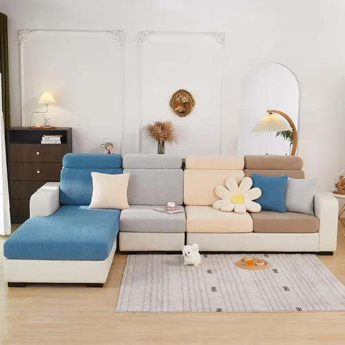 Vista 8 de OKYUK Fundas universales para sofá en forma de L resistentes al desgaste, funda para sofá chaise lounge, protector de muebles elástico Tejido Beige